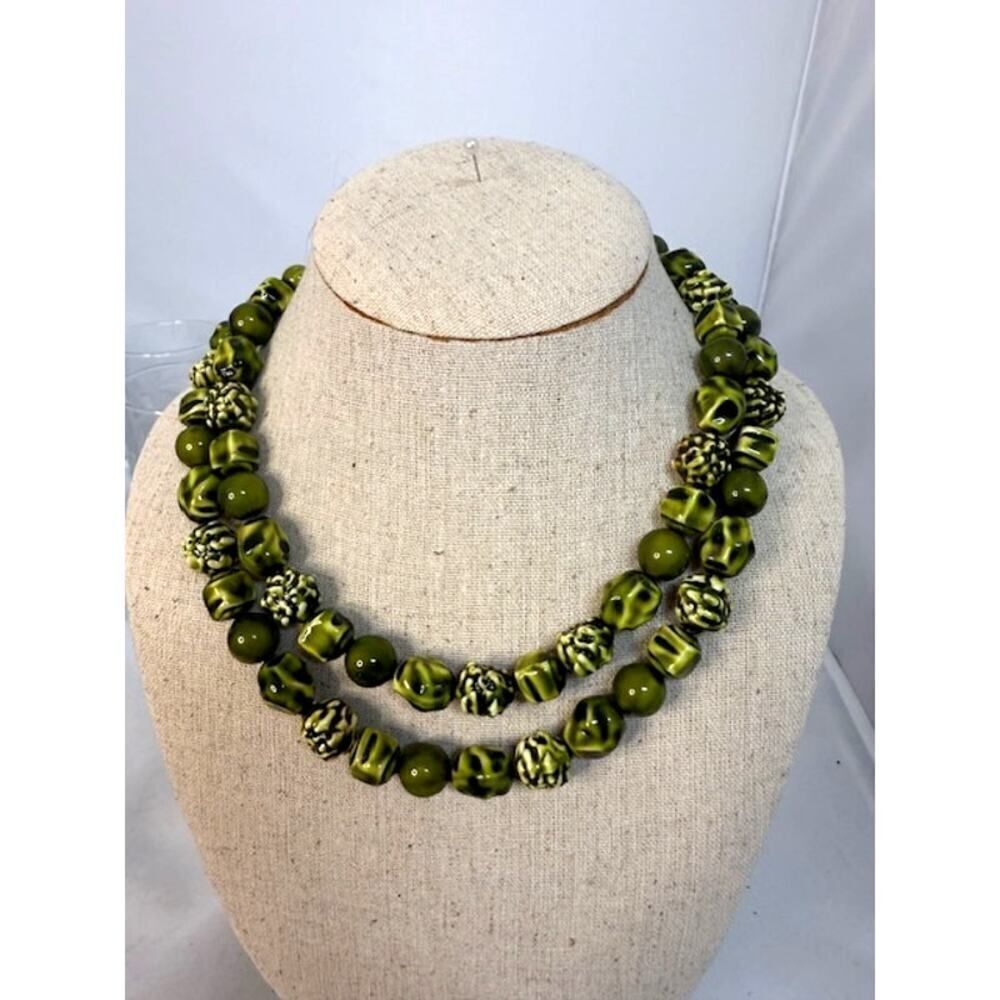 MCM Lightweight Two Strand Green Beaded Necklace. 18"